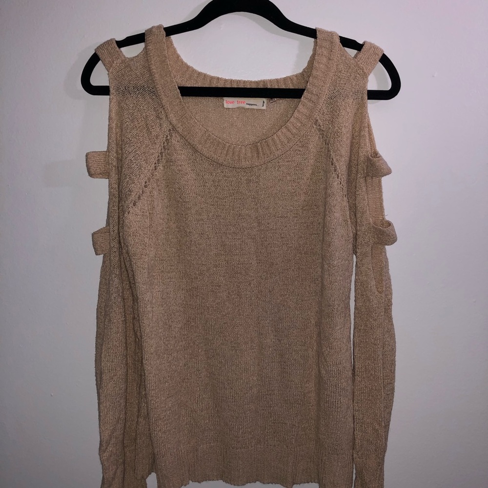 Beige shoulder cutout sweater